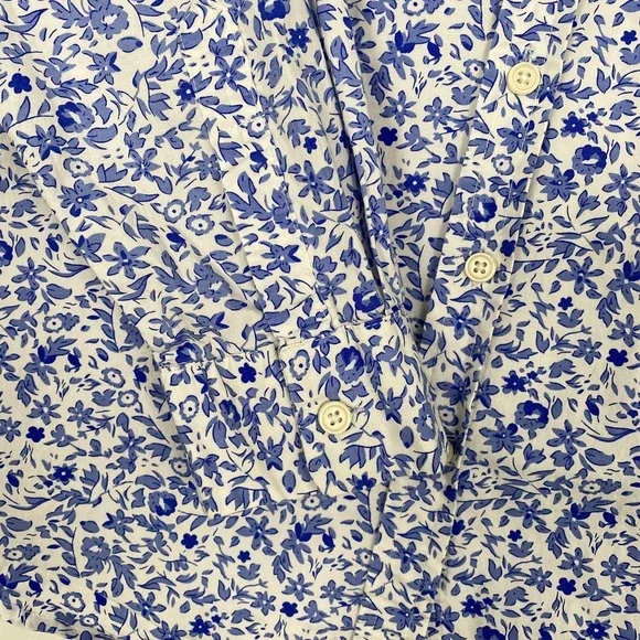 Per Se Shirt Womens 1X Blue White Floral Button Front Long Sleeve Cotton Top - Picture 2 of 13